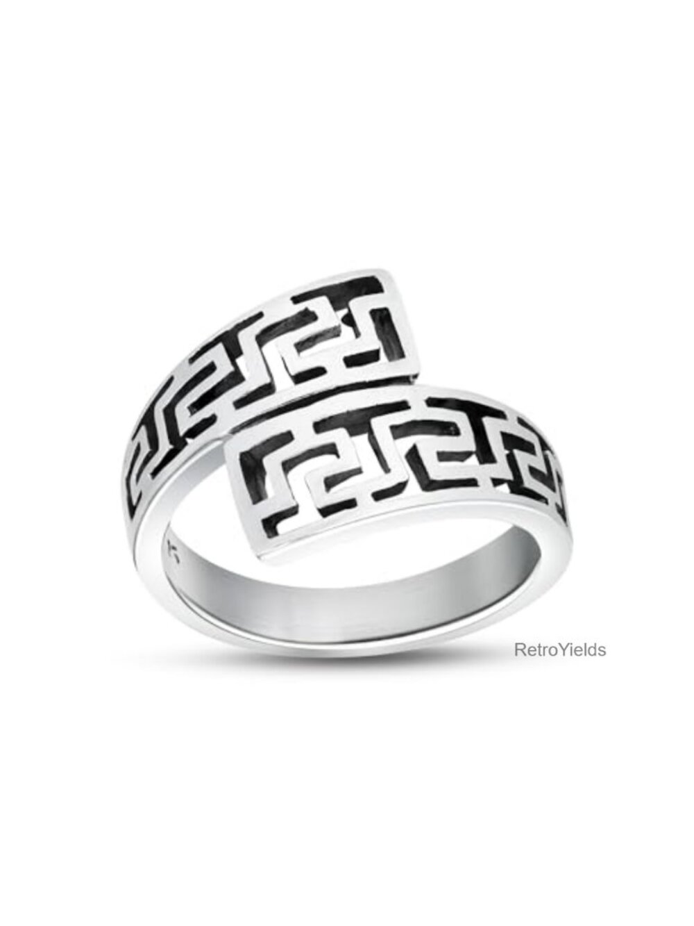 925 Sterling Silver Twist Wrap Greek Key Ring Open Band Statement Size 11